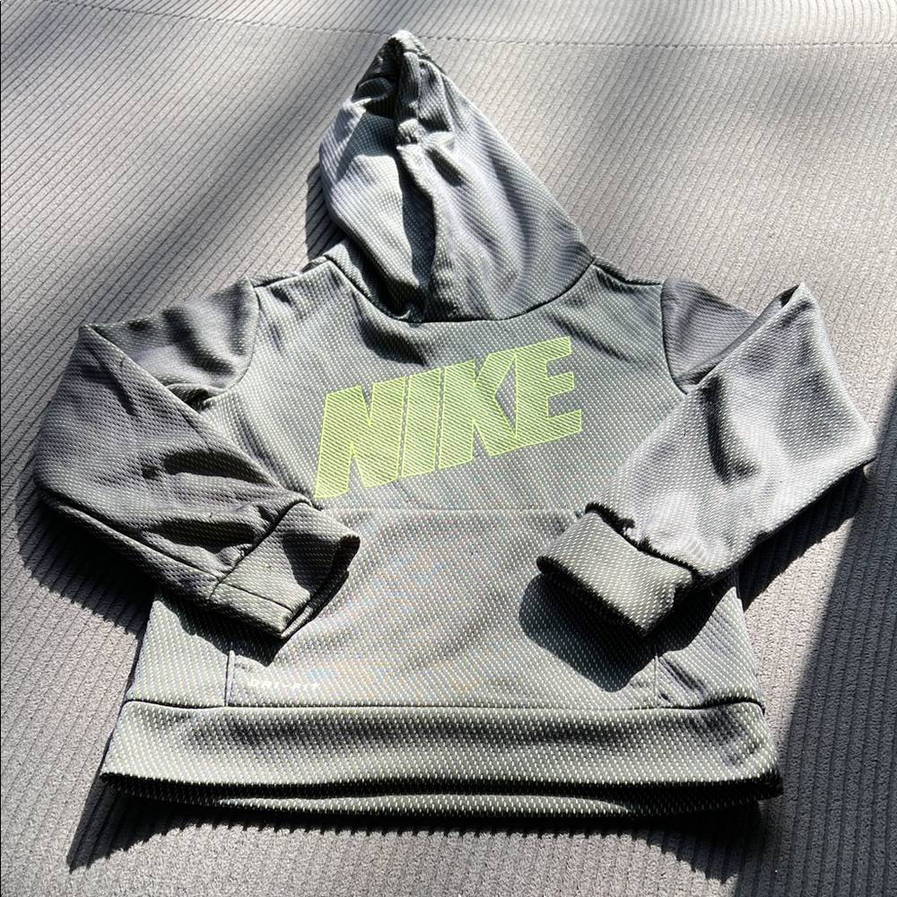 Nike Kids Dark Gray Hoodie with Lime Logo